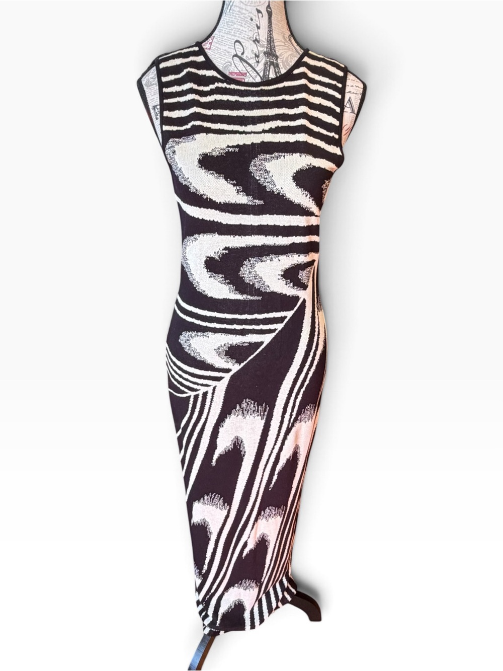 Black Ivory Abstract Knit Maxi Dress Large NWT